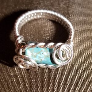 Hand wire wrapped custom ring with blue bead
